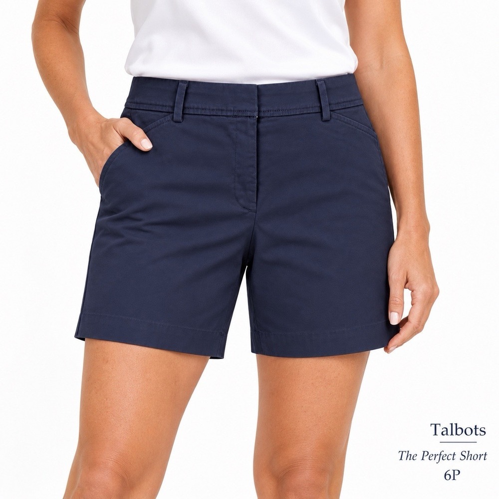 Talbots Perfect Short Women's Size 6P Petite Blue Chino Bermuda Shorts Stretch